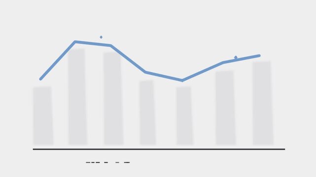 Blue line graph on white background, with upward and, downward trends chart, data analytics
