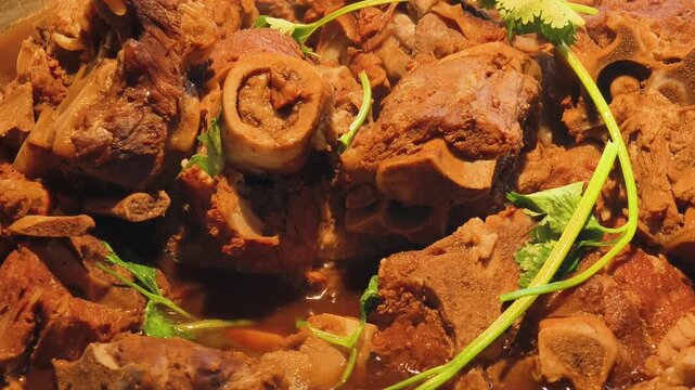 Close-Up of Braised Lamb Spine (Yang Xie Zi), Traditional Chinese Northern Cuisine