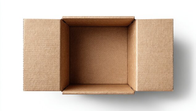 An open, empty brown cardboard box from a top-down perspective