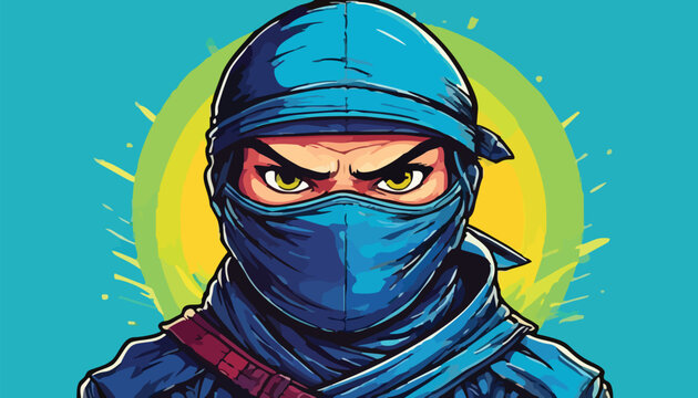 Intense Ninja Warrior with Piercing Gaze and Blue Mask.