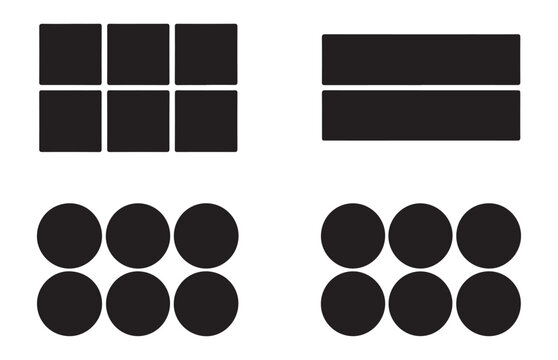 Set of eight black vector abstract shapes, four squares and four circles with transparent background.