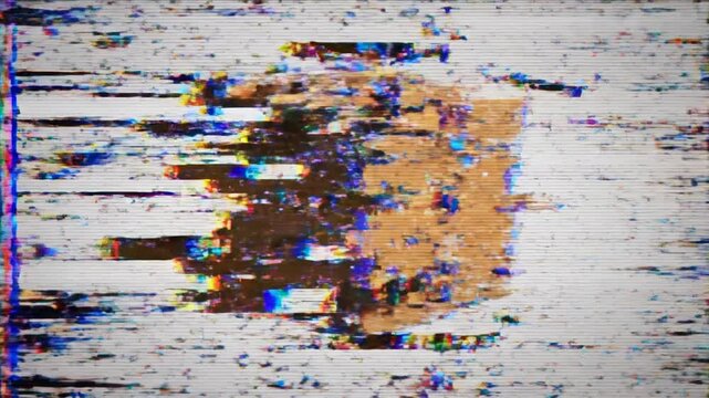 Futuristic delivery box icon with digital glitch distortion effect, 4K resolution motion graphics animation loop for e-commerce logistics and shipping concept, high-tech parcel symbol.