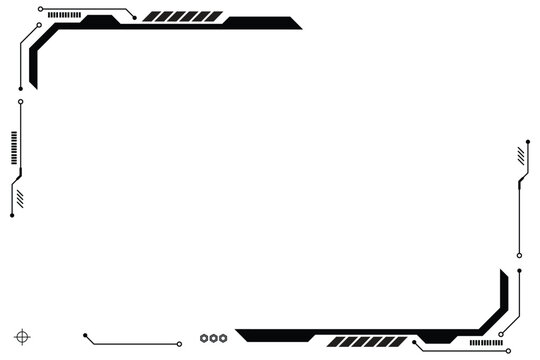 HUD frames black user interface elements design modern technology futuristic control panel screen digital hologram window gaming menu touching cyber monitor set on white background.