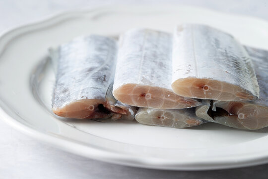 Cut hairtail on a plate