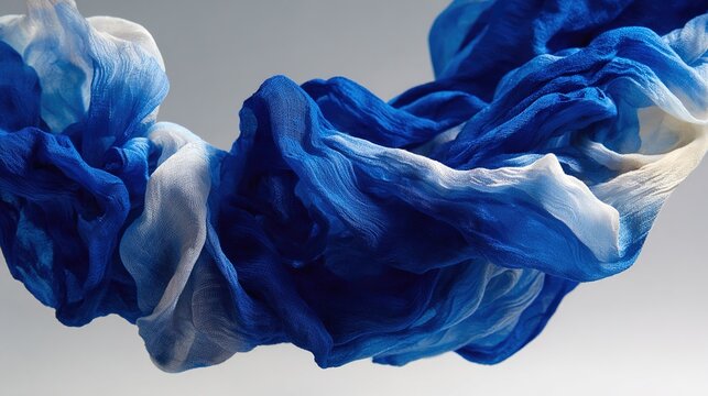 submersion. A piece of fabric immersed in liquid, colors fading from deep blue to pure white. menu design, packaging mockups, designed for culinary blogs and recipe cards for restaurants.