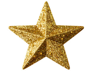 Fototapeta premium A glittery, five-pointed golden star on a white background