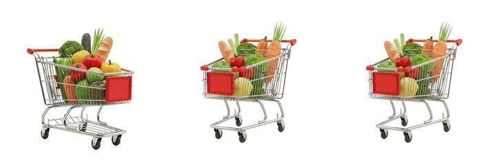 Metal Grocery Shopping Cart Full of Fresh Fruit and Vegetables Transparent PNG © Ibrar