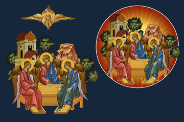 Fototapeta premium Trinitian. Holy trinity. Illustration - fresco set in Byzantine style