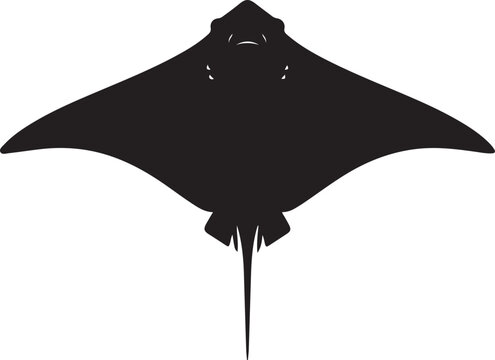 Black silhouette Bat ray fish icon on white background.