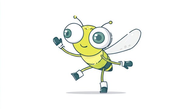 Cartoon bee illustration dancing and smiling on white background