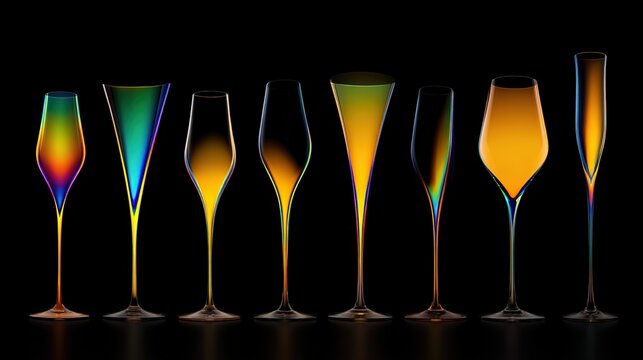 decade. Artistic visualization of wine glasses becoming more fragile with each decade marker, balancing enjoyment and health, bar promotions.