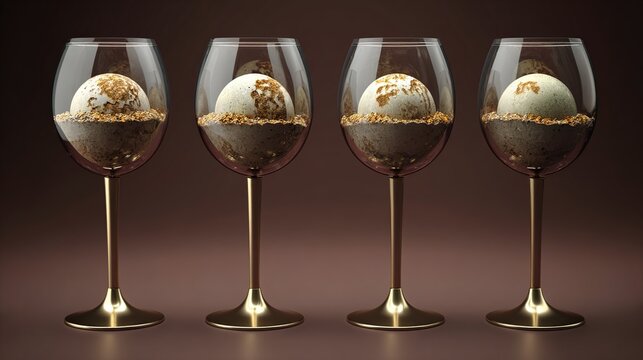 decade. Artistic visualization of wine glasses becoming more fragile with each decade marker, balancing enjoyment and health, bar promotions.