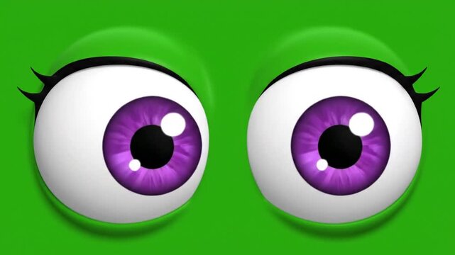 Animated Stylized Cartoon Eyeball Blinking Movement on Chroma Key Green Screen Background, Ultra High Definition 4K Resolution Digital Motion Graphics for Video Editing Overlay Projects.