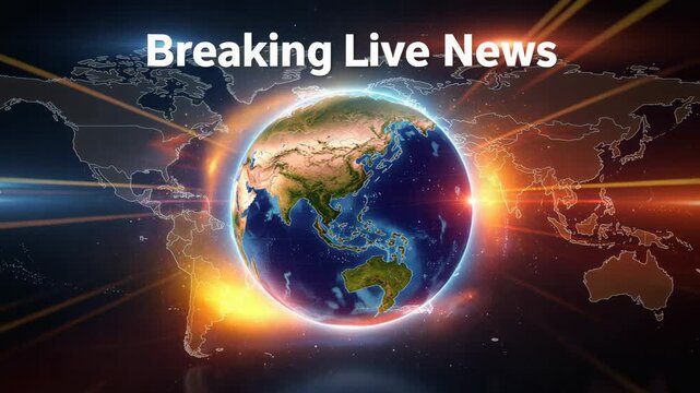 Dynamic live news broadcast opening with rotating globe and world map visual background