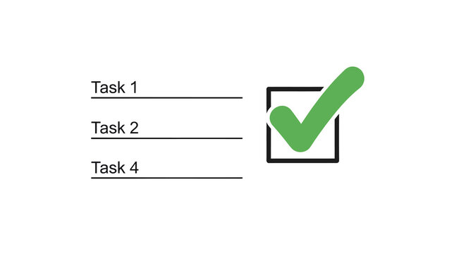 Checkmark symbol with tasks, green tick and checkboxes