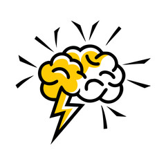 Brainstorming and creativity concept with a lightning bolt striking a human brain. © trandoo