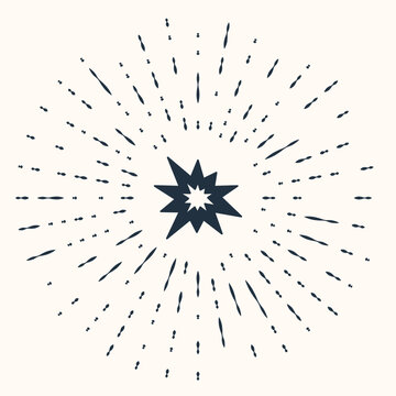 Grey Bomb explosion with shrapnel and fireball icon isolated on beige background. Abstract circle random dots. Vector