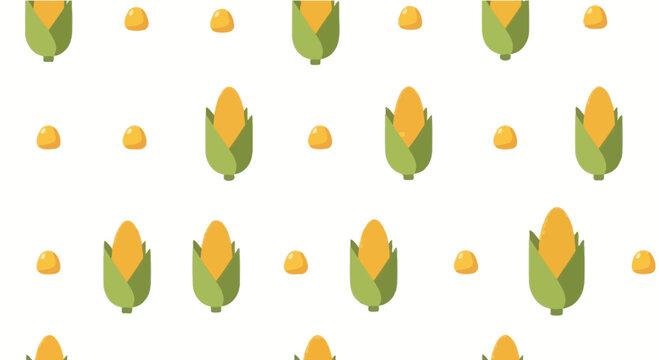 Seamless pattern of fresh corn cobs and kernels on white background