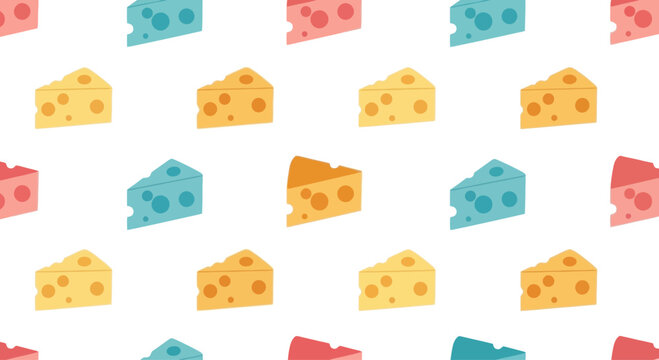 Colorful cheese slices pattern background, cartoon style, food illustration