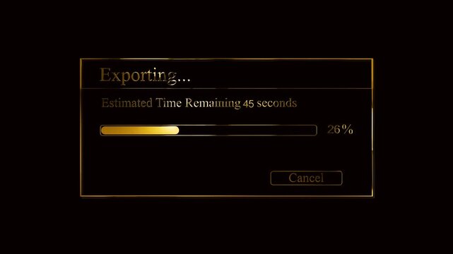 Exporting a sequence Progress bar animation with golden lines effect green screen background