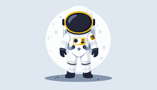 Astronaut in Space Suit Standing on Lunar Surface Illustration.