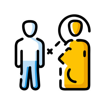 People communication problem or misunderstanding between two figures, one speaking.