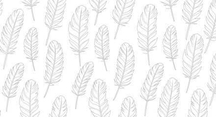 A seamless pattern of delicate grey feather outlines on a white background © NAFAS KUDA