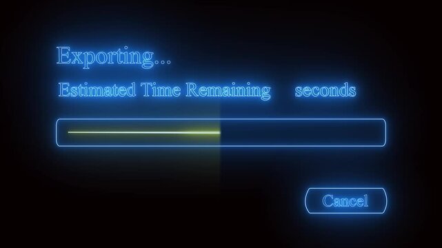 Exporting a sequence. Progress bar animation with neon light effect green screen background