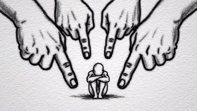 Social Pressure Illustration, Judgment and Criticism Concept, Minimal Hand Drawn Sketch Animation