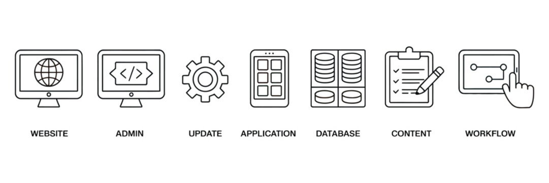 Web backend development and content management outline symbols