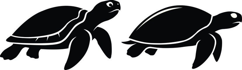 Black Sea Turtle Silhouettes Set for Stencil and Vector Design © MRH Canvas
