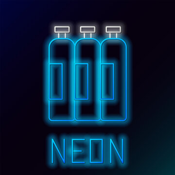 Glowing neon line Industrial gas cylinder tank for all inert and mixed inert gases icon isolated on black background. Colorful outline concept. Vector
