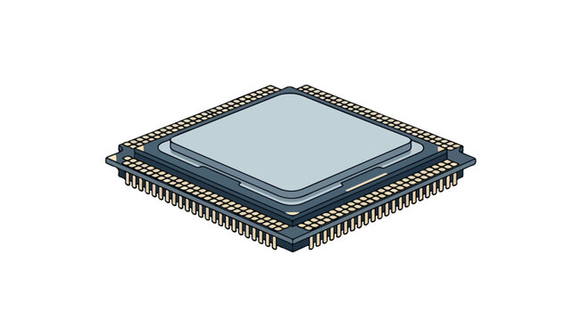 A detailed view of a modern microprocessor chip with pin grid array packaging