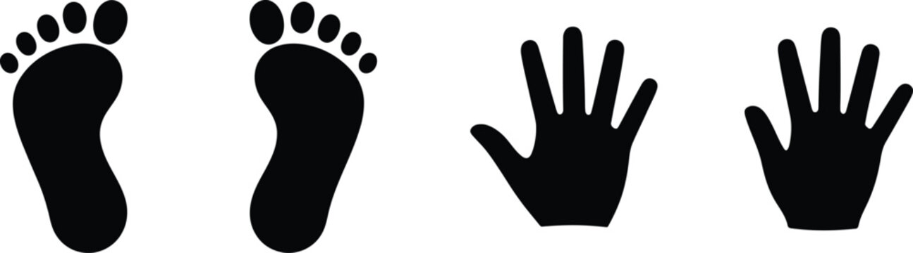 Childs foot and hand prints icon vector for newborn identity parenting care childhood memory and family love symbol design