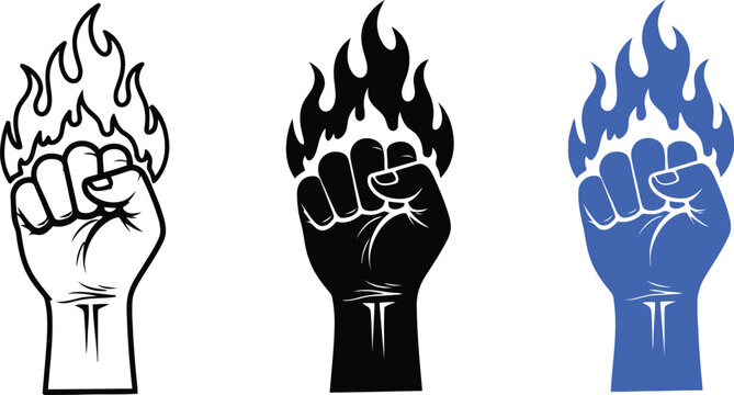 Illustration of Fists with flames rising up