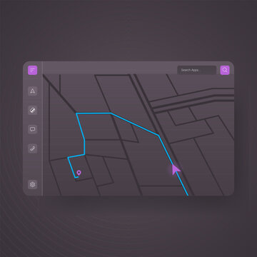 Modern navigation dashboard interface showing digital map route guidance