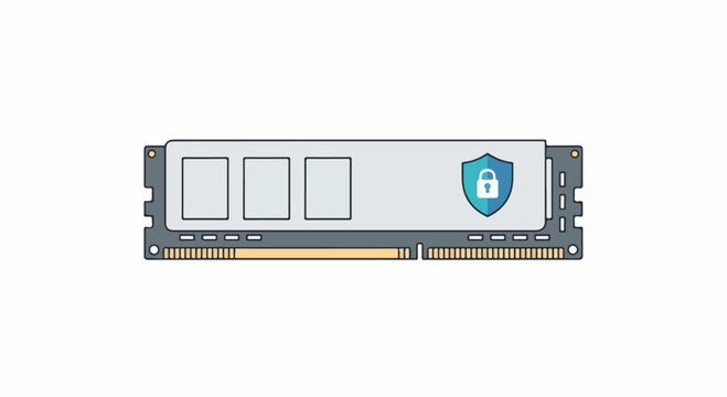Secure memory module with encryption shield symbol on a ram stick