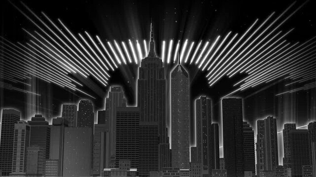 Black and White Cyberpunk City VJ Visualizer Loop Audio Reactive
