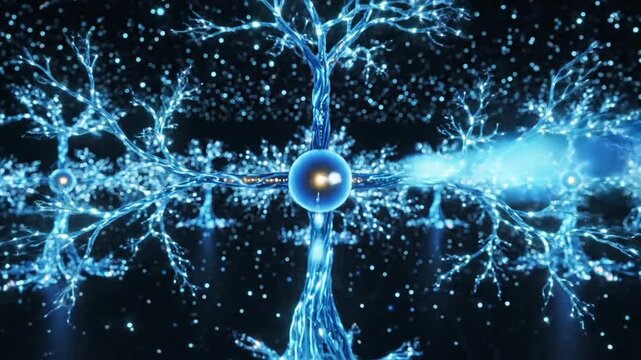 Abstract Glowing Neural Network with Branching Structures and Decision Nodes
