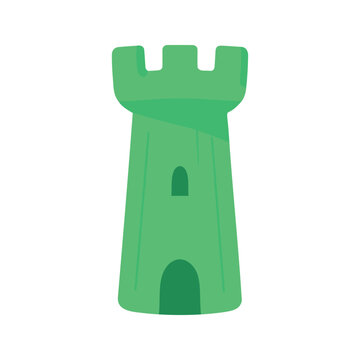Illustration of a simple green castle tower with an arched entrance and battlements