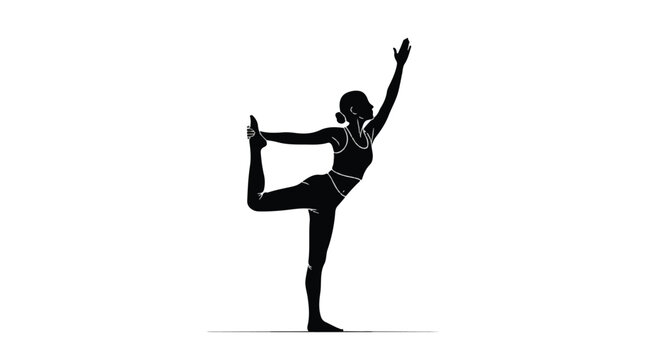 Woman practicing yoga pose with one leg bent and arm extended, silhouette