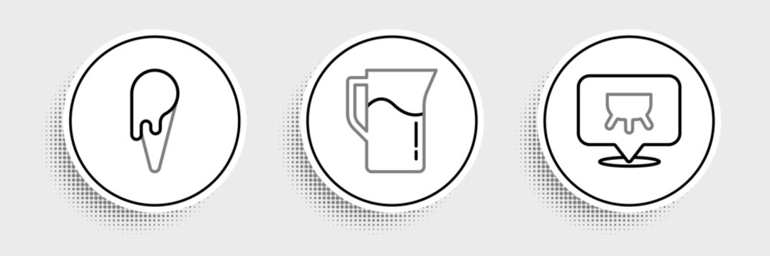 Set line Udder, Ice cream in waffle cone and Milk jug or pitcher icon. Vector