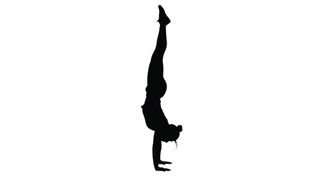 Silhouette of a person performing a handstand yoga pose with handstand, exercise