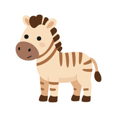 Obraz premium Cute baby zebra standing in a cartoon style isolated on white background