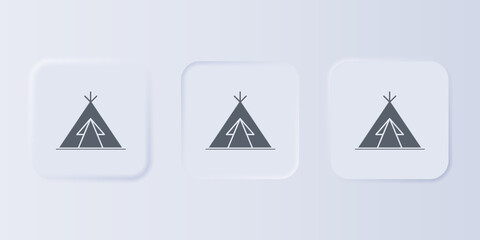Grey Traditional indian teepee or wigwam icon isolated on grey background. Indian tent. Set icons in square buttons. Vector © Vadim
