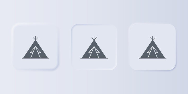 Grey Traditional indian teepee or wigwam icon isolated on grey background. Indian tent. Set icons in square buttons. Vector
