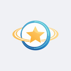 Fototapeta premium Golden star in blue circle logo.