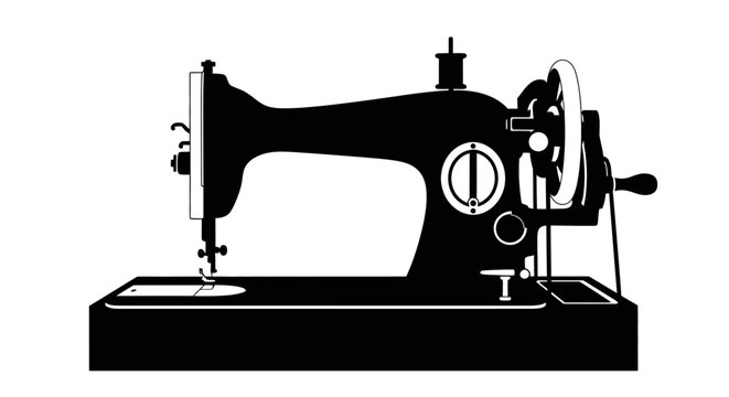 Vintage black sewing machine isolated on white background minimalist design