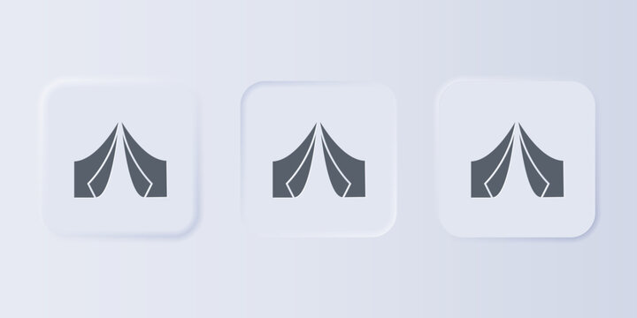 Grey Tourist tent icon isolated on grey background. Camping symbol. Set icons in square buttons. Vector