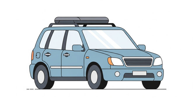 Blue SUV vehicle with roof rack for travel.